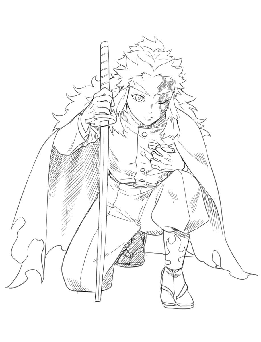 118+ Rengoku Demon Slayer Coloring Pages Printable 83