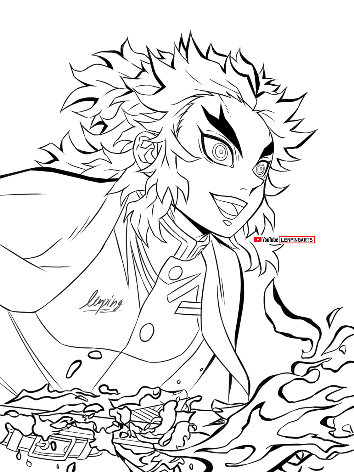 118+ Rengoku Demon Slayer Coloring Pages Printable 92