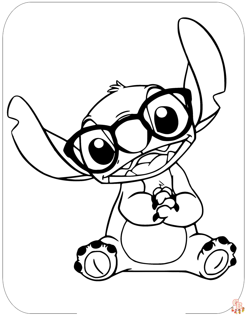 194+ Stitch with Glasses Coloring Page Printable 116