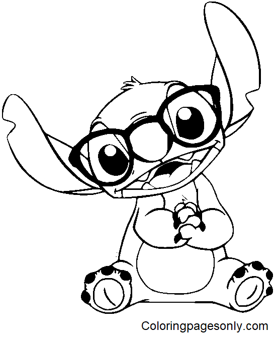 194+ Stitch with Glasses Coloring Page Printable 12