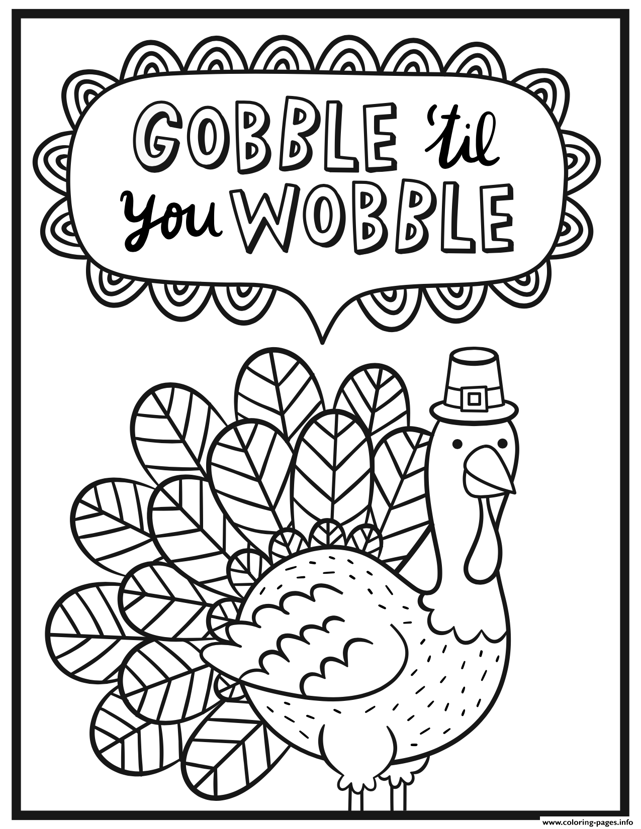 Gobble Gobble Turkey Coloring Pages Printable 24