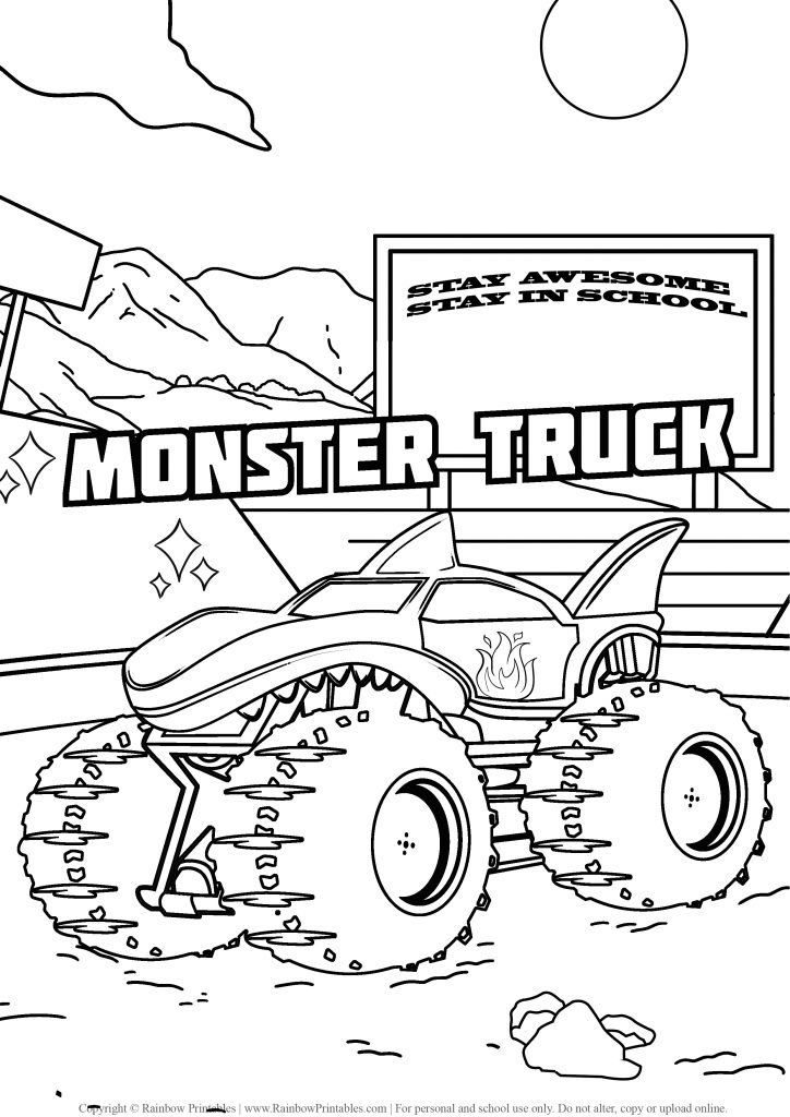 Powerful Monster Truck Coloring Pages Printable 28