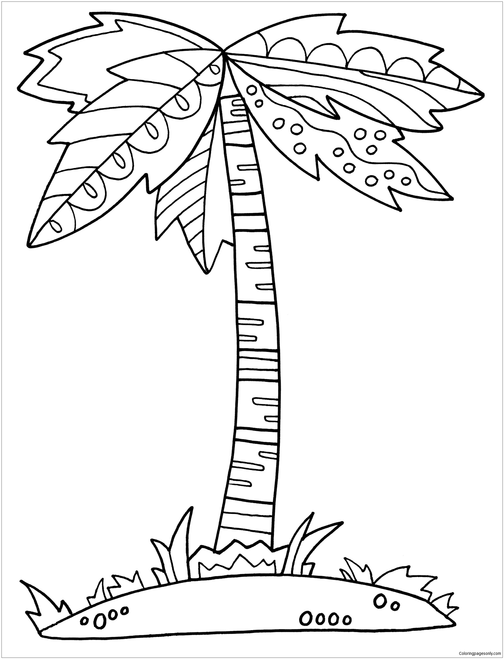 Tropical Palm Tree Coloring Pages Printable 1