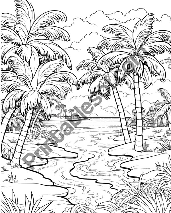 Tropical Palm Tree Coloring Pages Printable 24