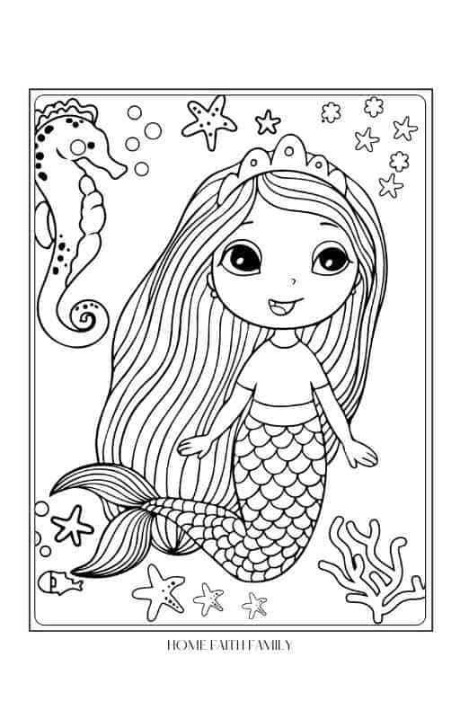 31 Cute Mermaid Coloring Pages for Preschool Printable 10