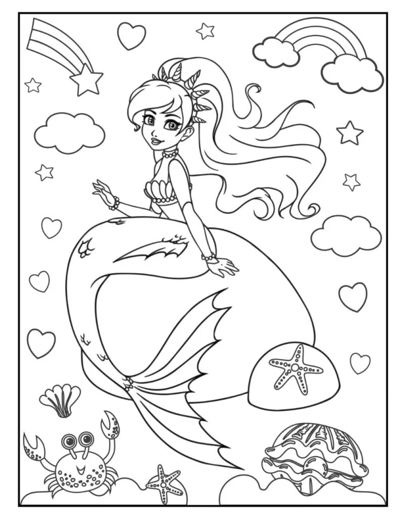 31 Cute Mermaid Coloring Pages for Preschool Printable 11