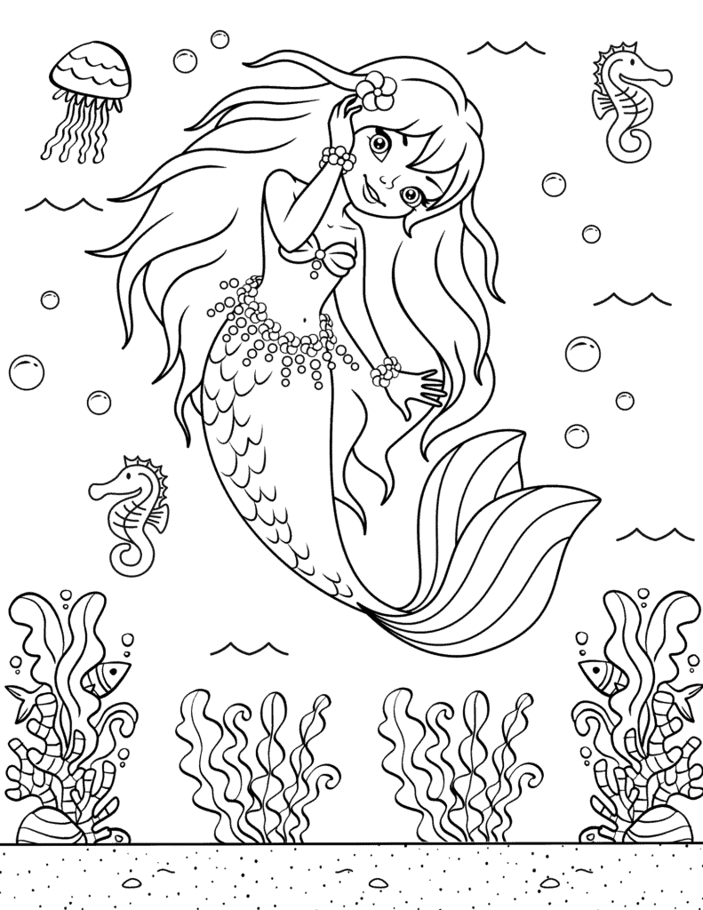 31 Cute Mermaid Coloring Pages for Preschool Printable 13