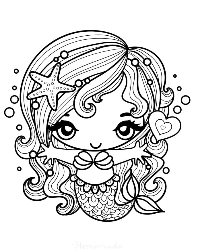 31 Cute Mermaid Coloring Pages for Preschool Printable 17