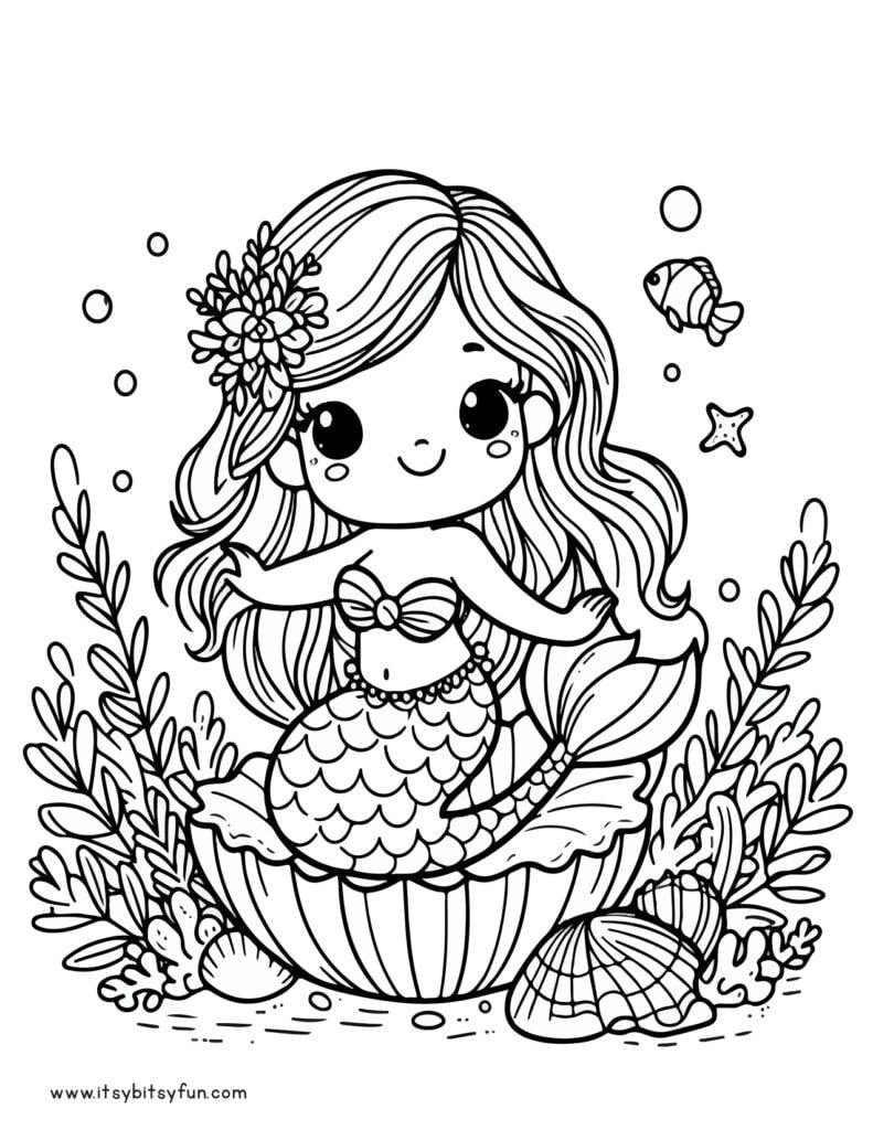 31 Cute Mermaid Coloring Pages for Preschool Printable 2