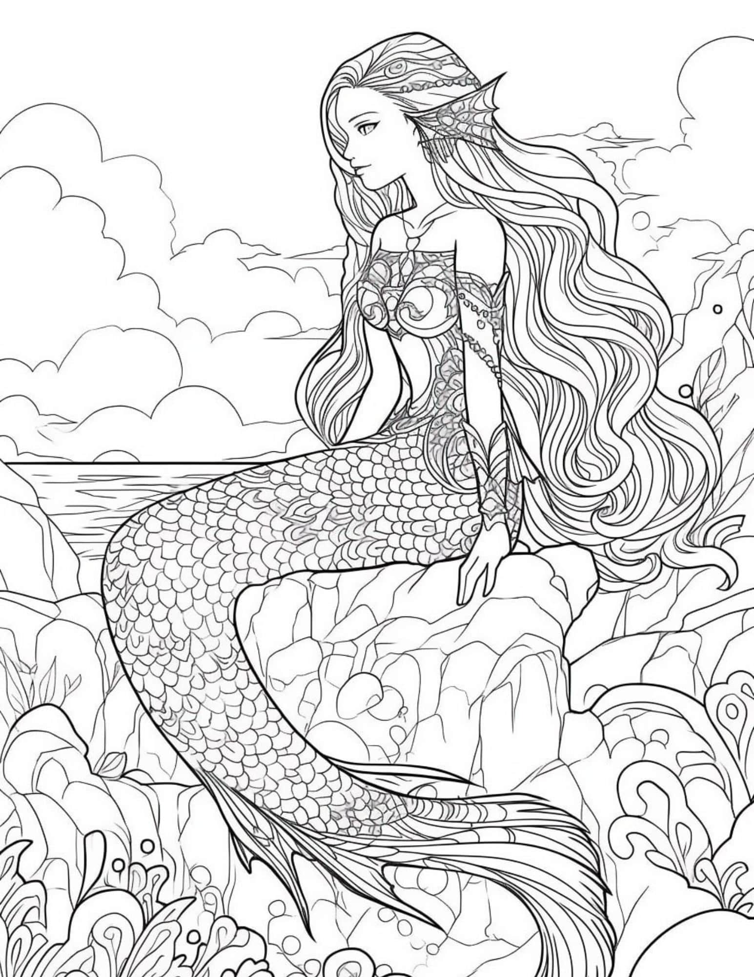 31 Cute Mermaid Coloring Pages for Preschool Printable 21