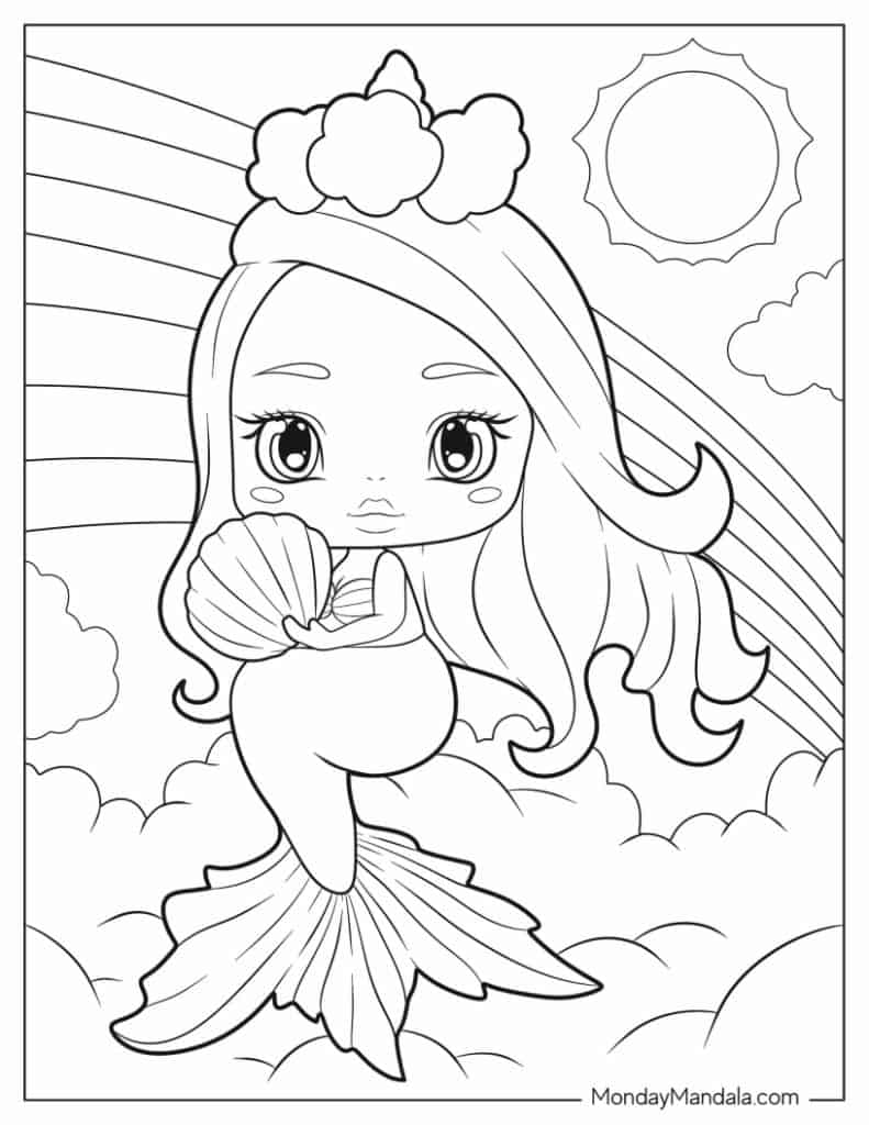 31 Cute Mermaid Coloring Pages for Preschool Printable 27