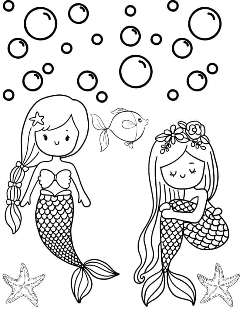 31 Cute Mermaid Coloring Pages for Preschool Printable 3