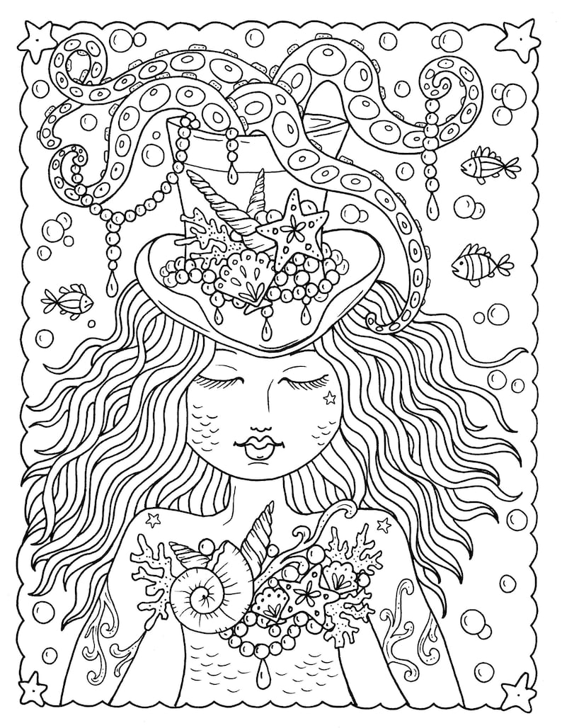 33 Mysterious Gothic Mermaid Coloring Pages Printable 1