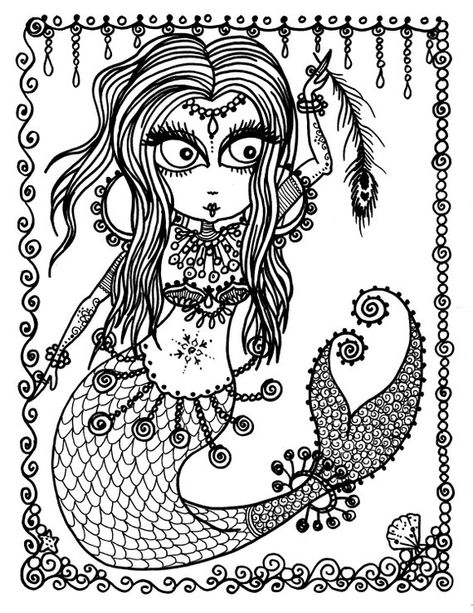 33 Mysterious Gothic Mermaid Coloring Pages Printable 2