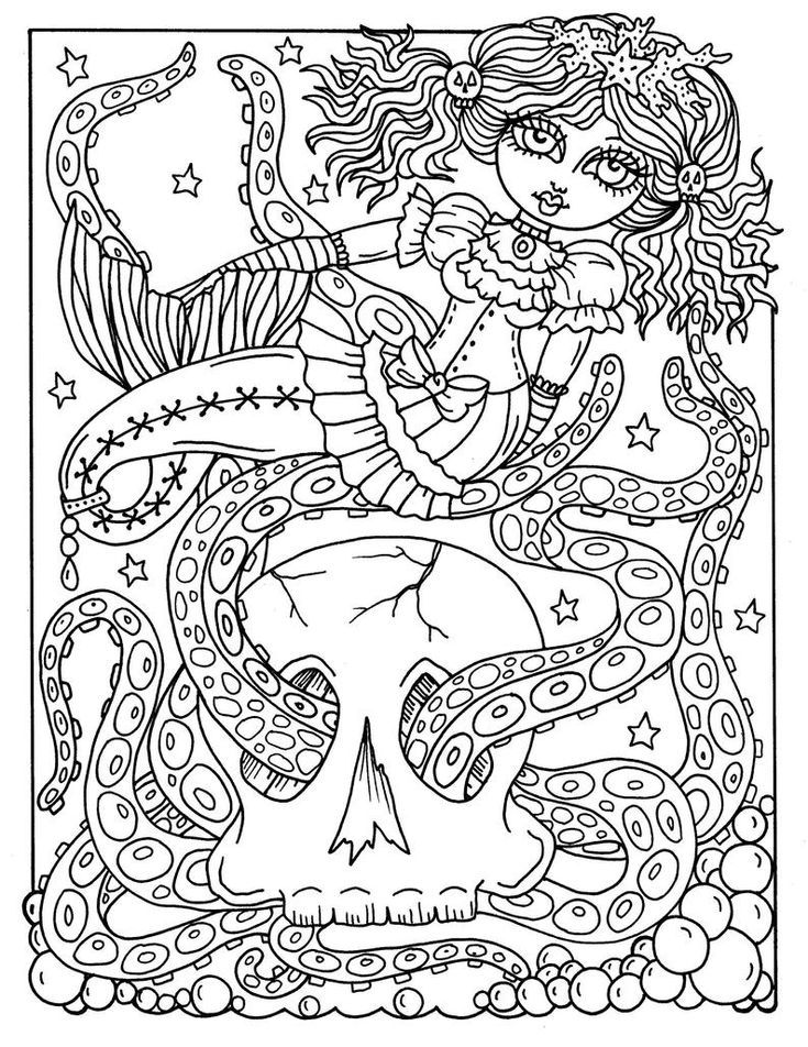 33 Mysterious Gothic Mermaid Coloring Pages Printable 24