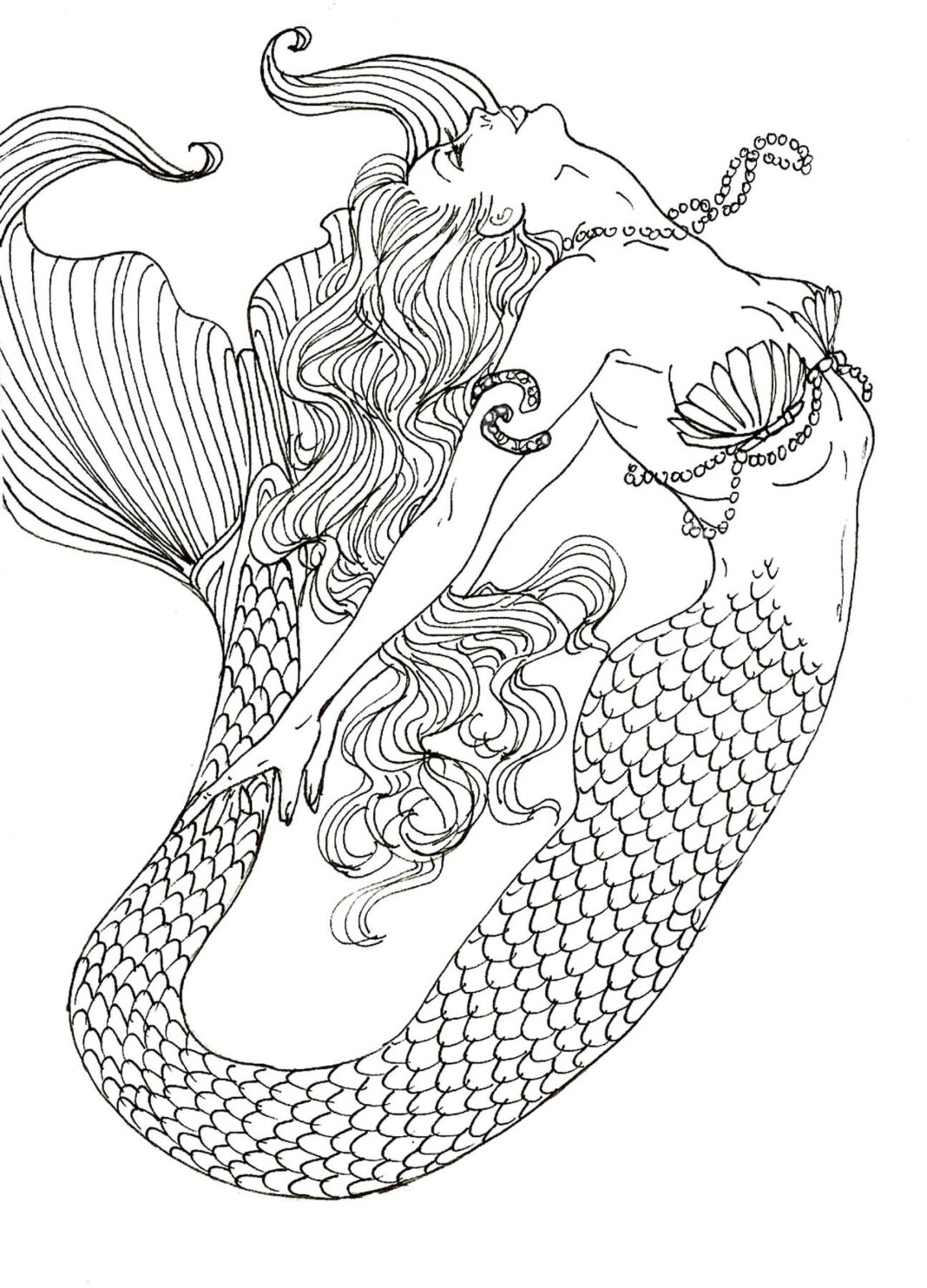 33 Mysterious Gothic Mermaid Coloring Pages Printable 25