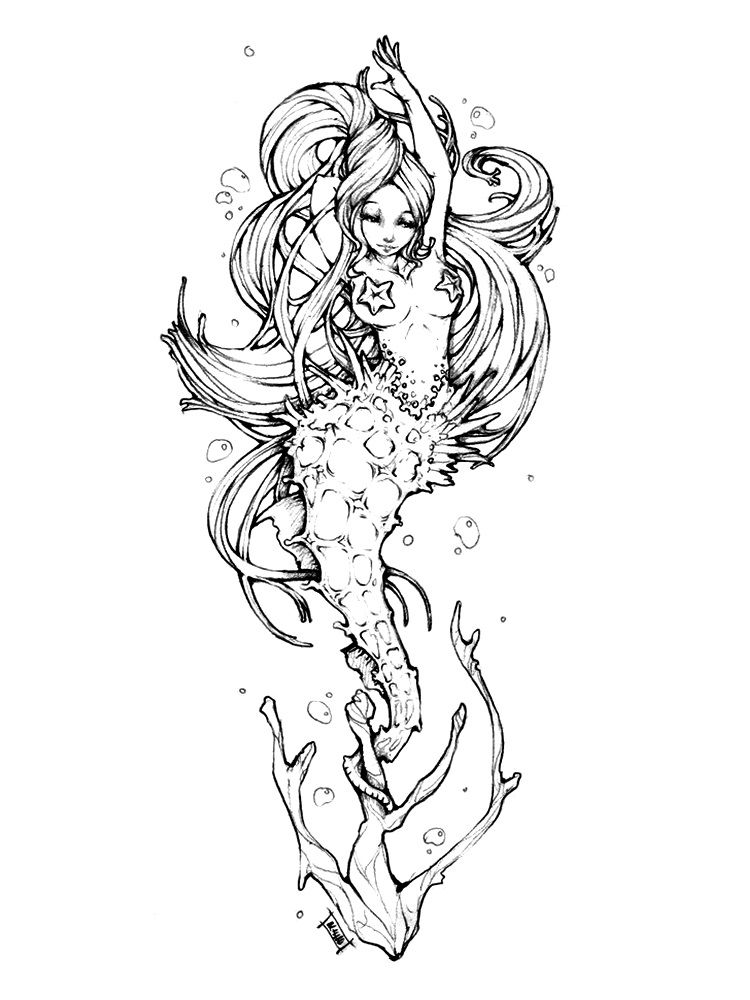 33 Mysterious Gothic Mermaid Coloring Pages Printable 27