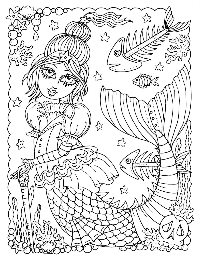 33 Mysterious Gothic Mermaid Coloring Pages Printable 7