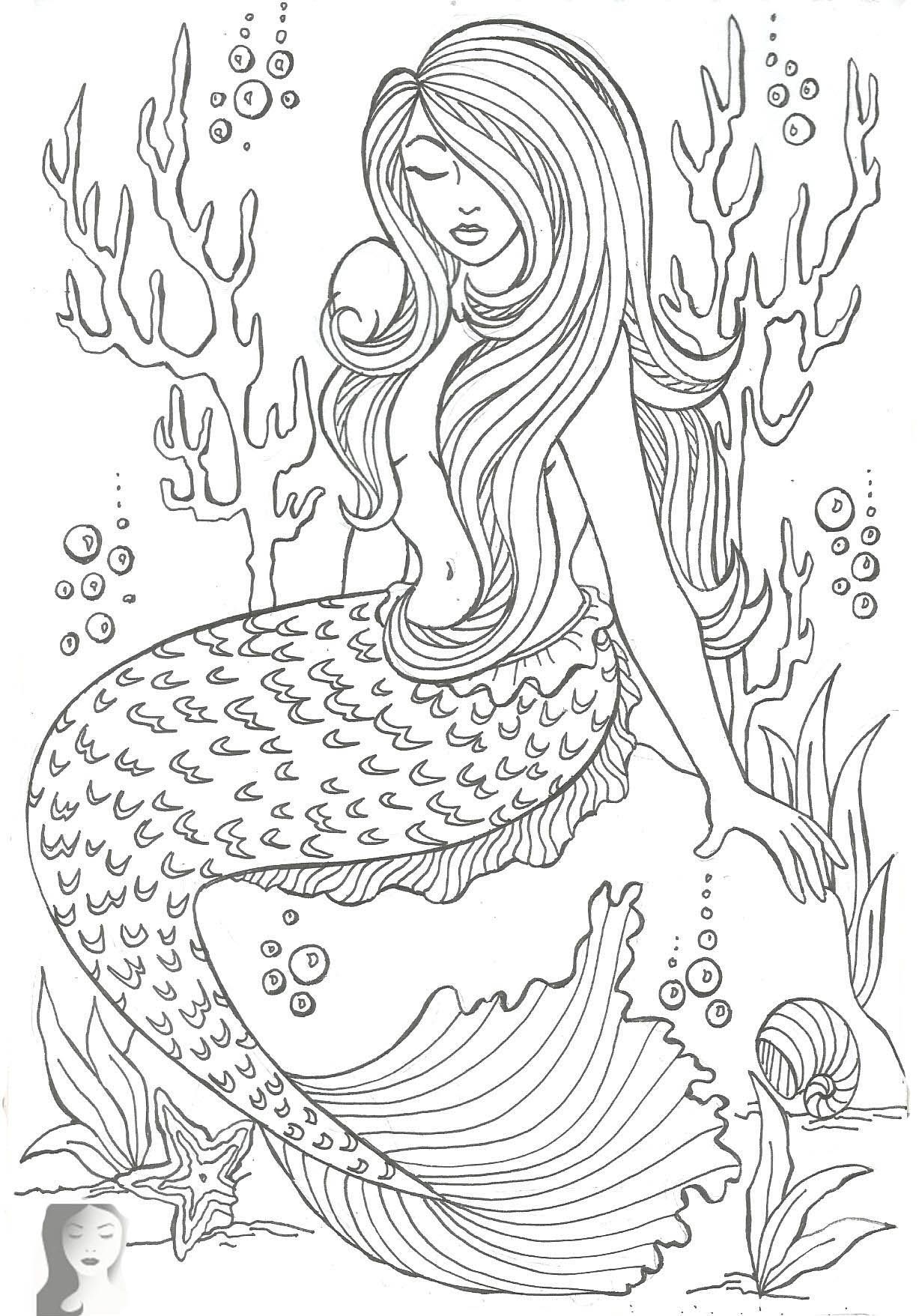 35 Artistic Grayscale Mermaid Coloring Pages Printable 19