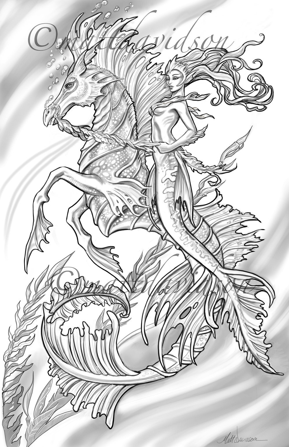 35 Artistic Grayscale Mermaid Coloring Pages Printable 2