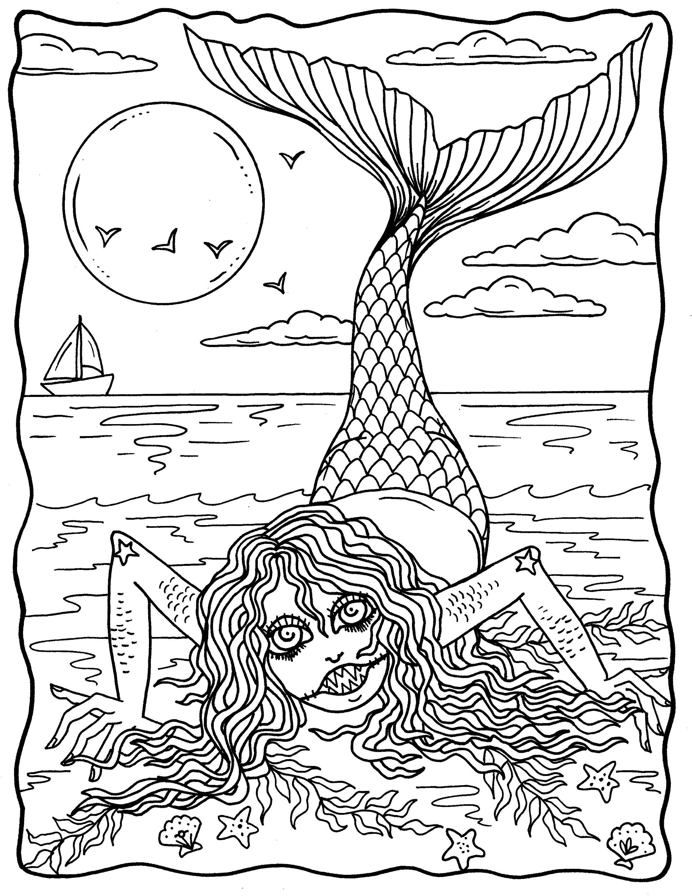 35 Artistic Grayscale Mermaid Coloring Pages Printable 20