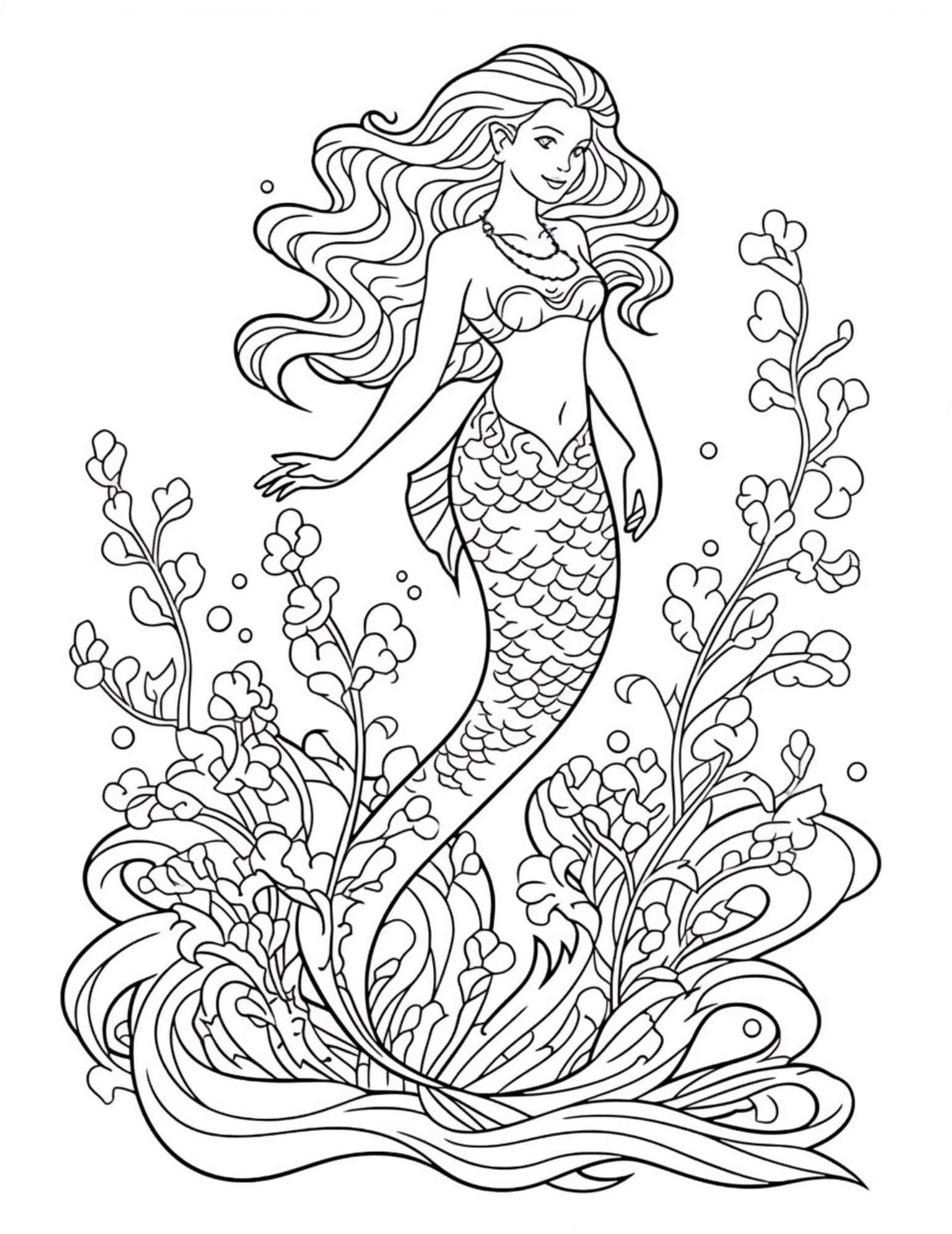 35 Artistic Grayscale Mermaid Coloring Pages Printable 25