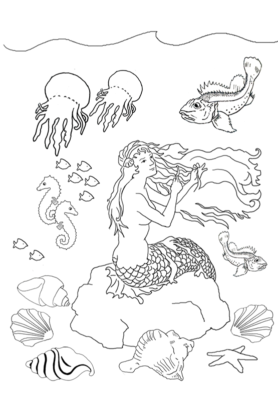 35 Artistic Grayscale Mermaid Coloring Pages Printable 34