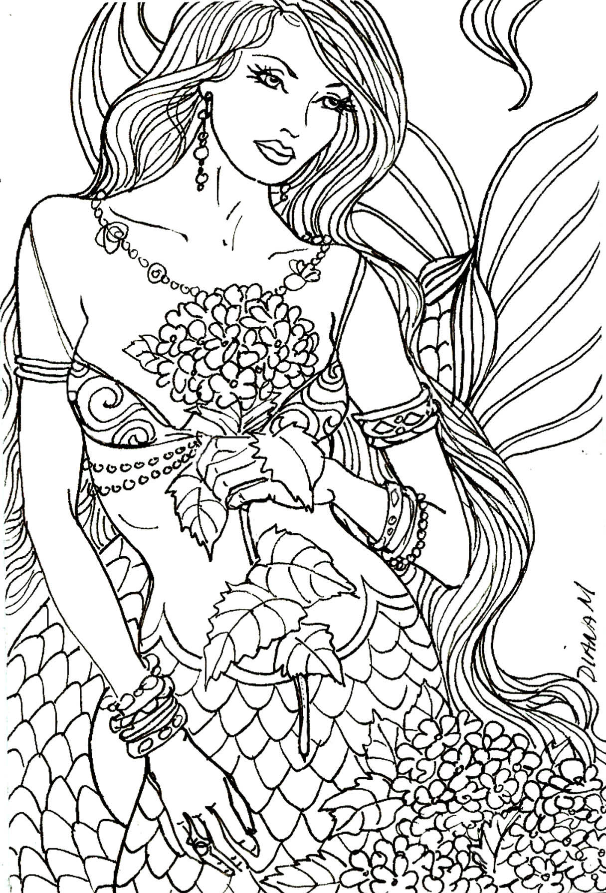 35 Artistic Grayscale Mermaid Coloring Pages Printable 35