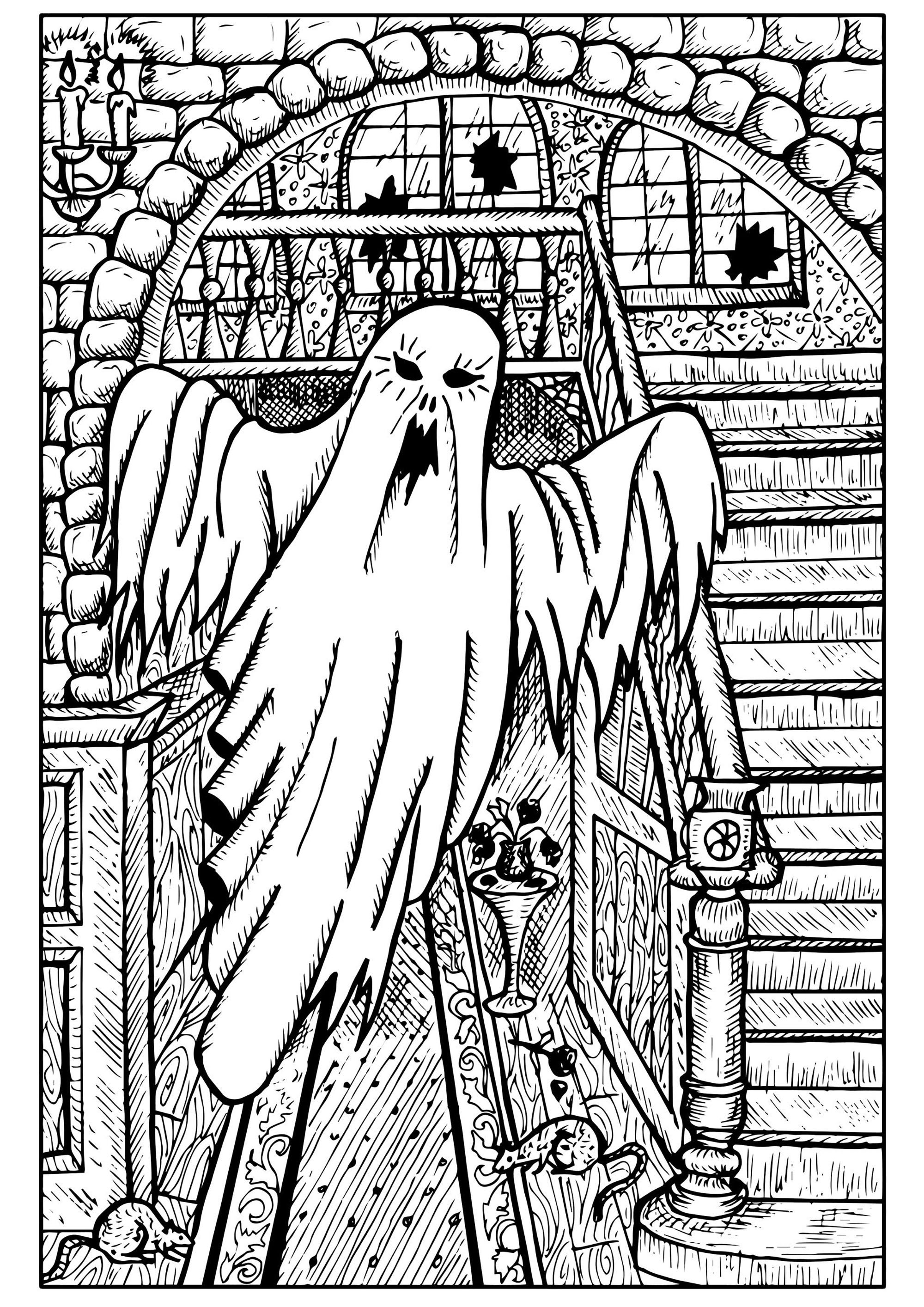 35 Spooky Ghost Coloring Pages Printable 24