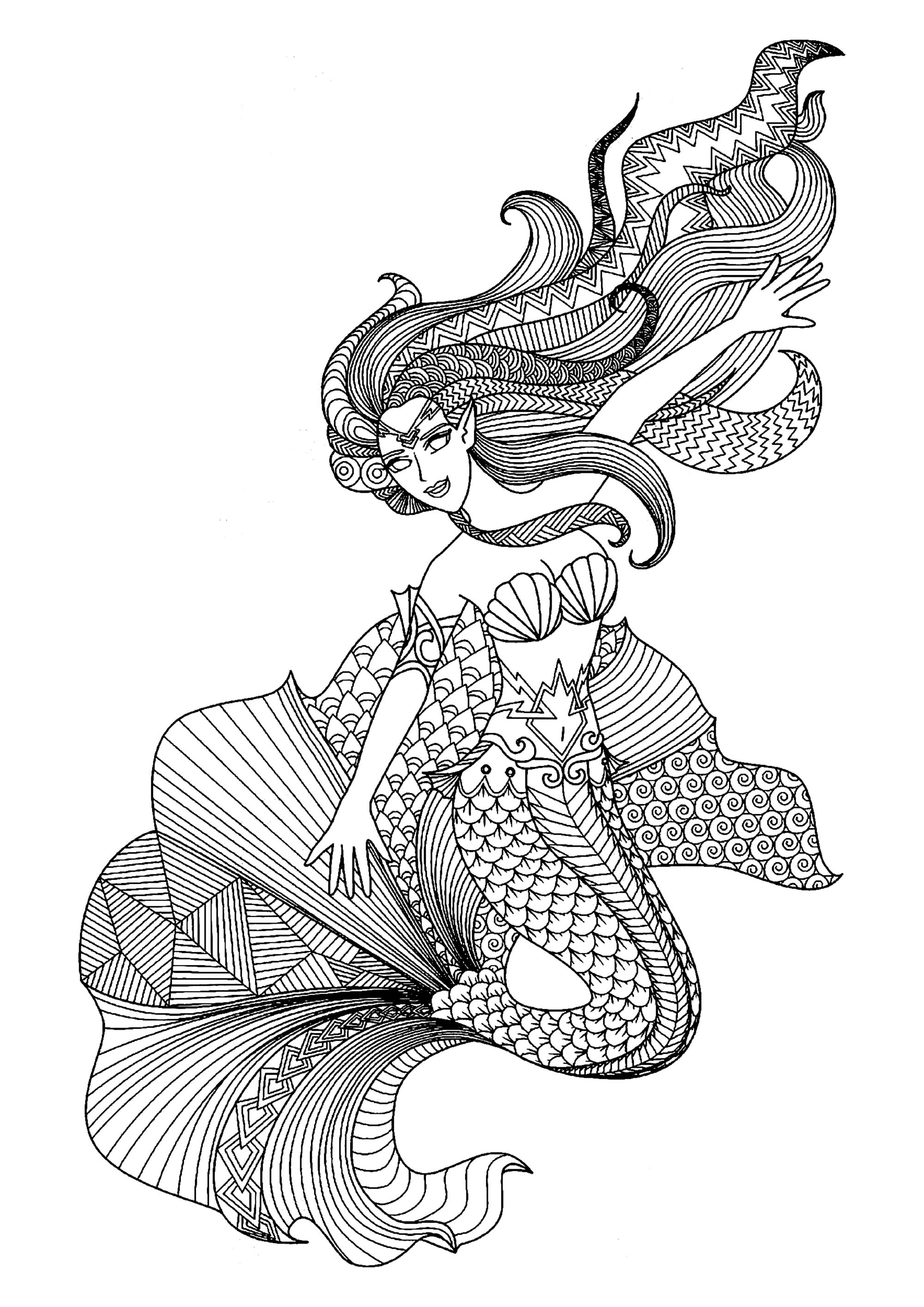 38 Colorful Mermaid Coloring Pages Finished Printable 13