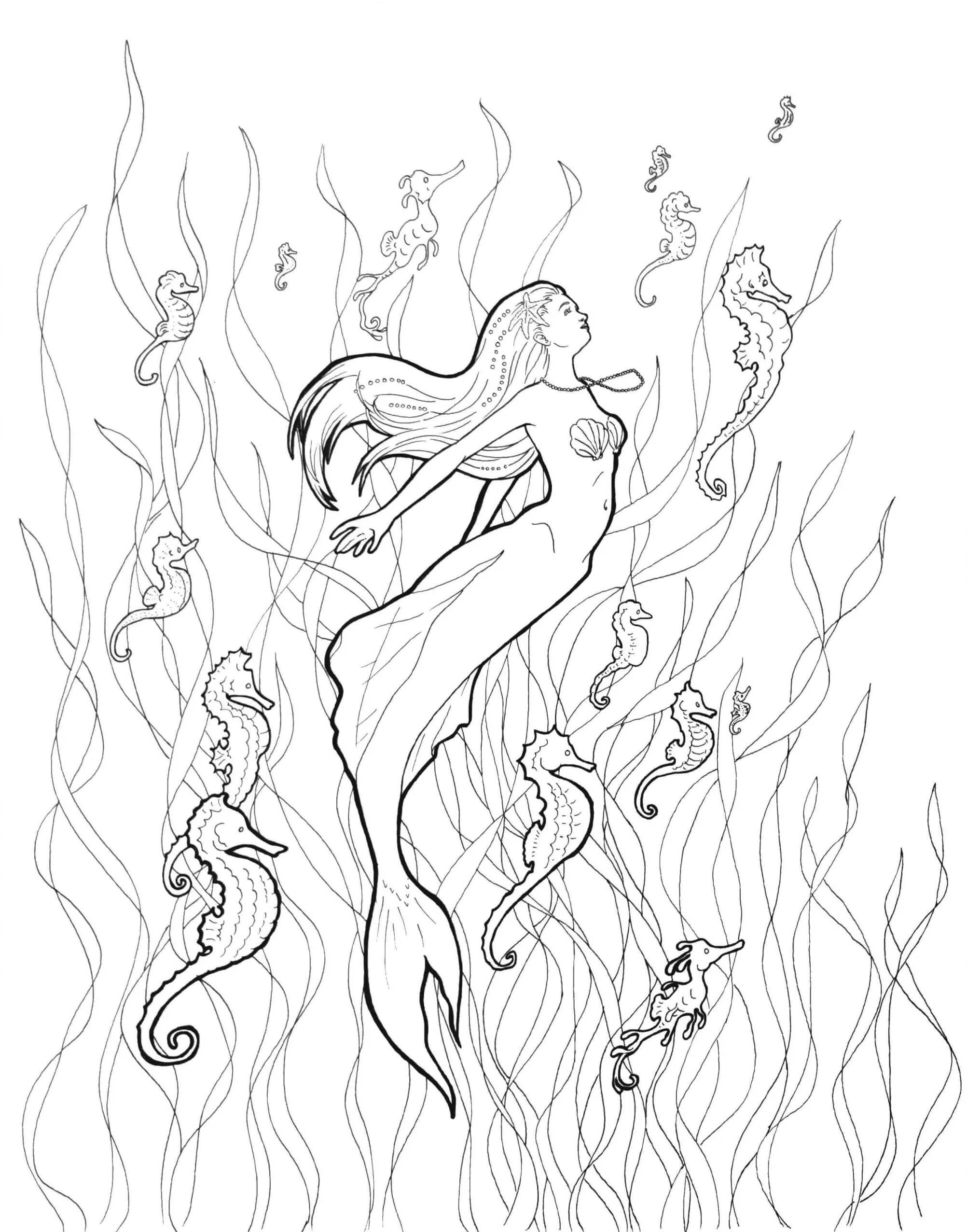 38 Colorful Mermaid Coloring Pages Finished Printable 14