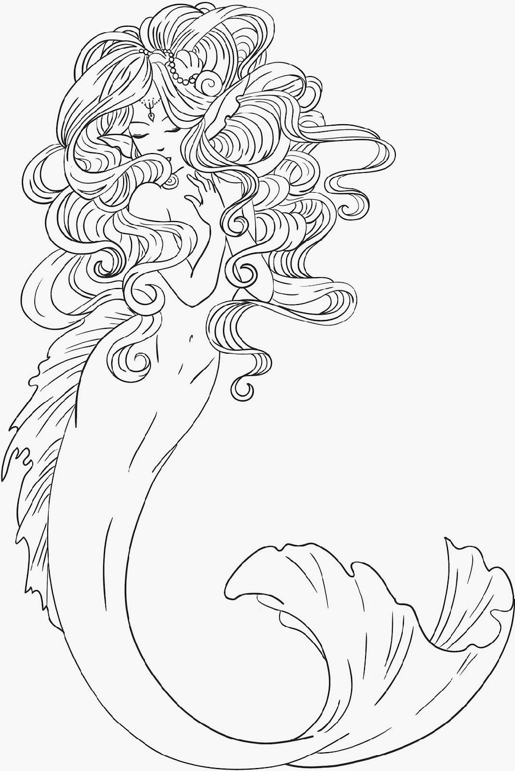 38 Colorful Mermaid Coloring Pages Finished Printable 17