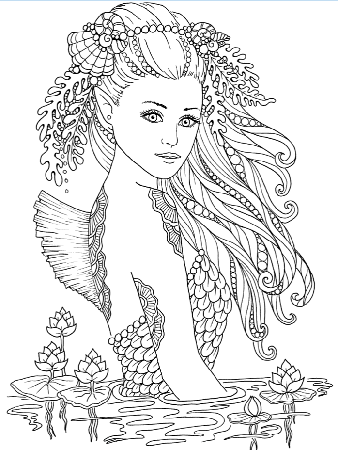 38 Colorful Mermaid Coloring Pages Finished Printable 26