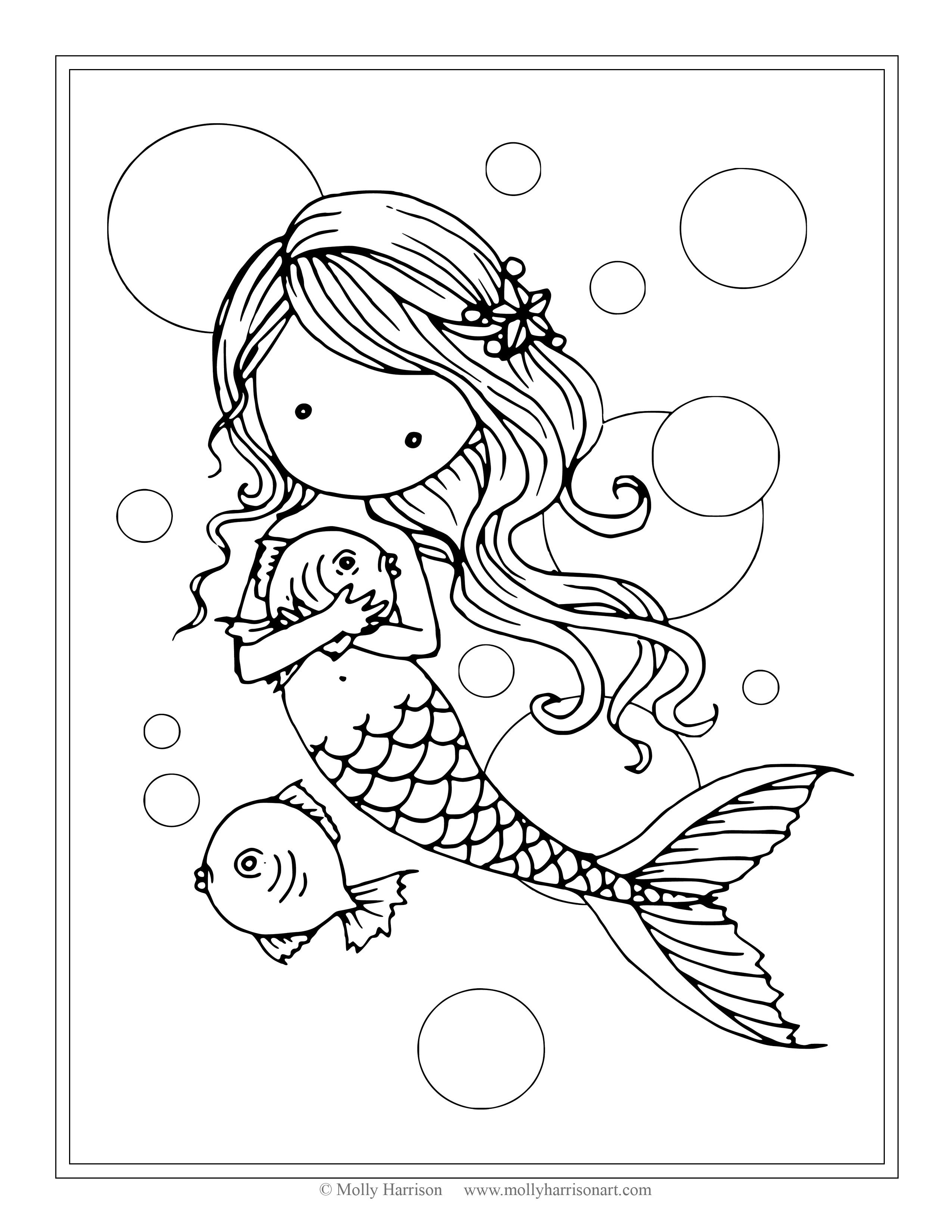 38 Colorful Mermaid Coloring Pages Finished Printable 7