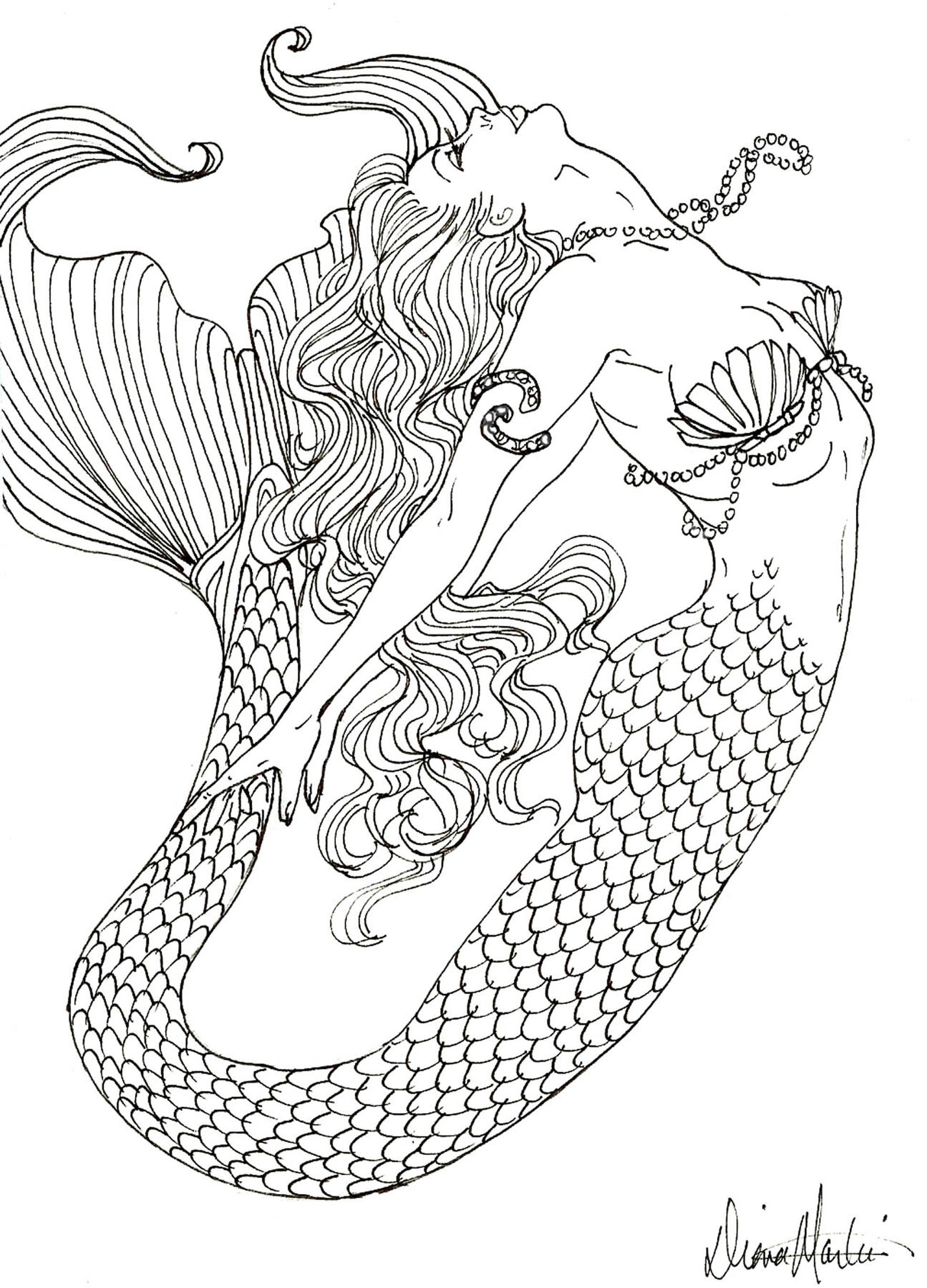 38 Colorful Mermaid Coloring Pages Finished Printable 9