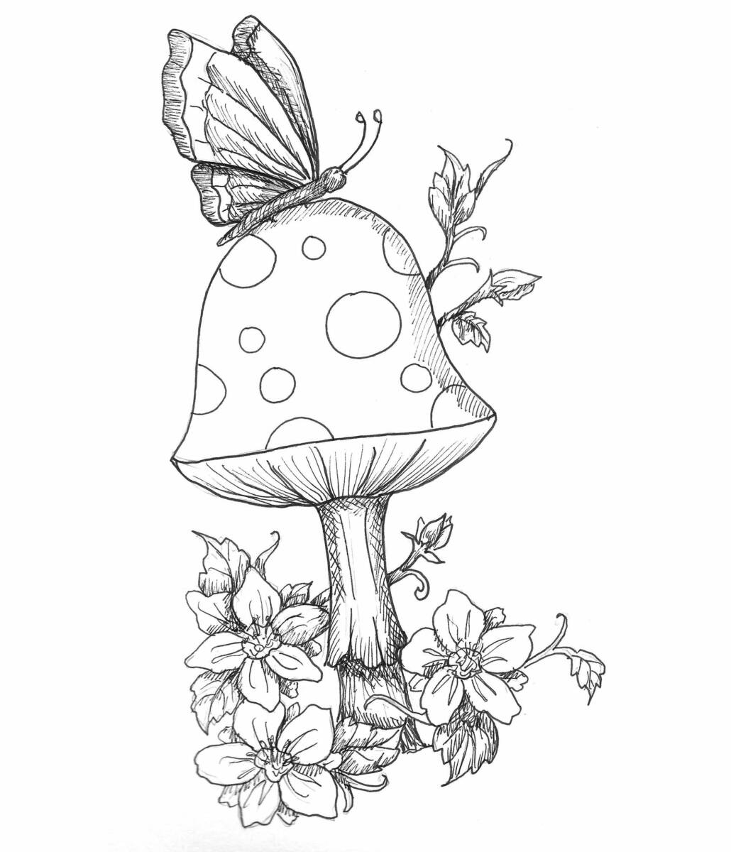 30 Mushroom and Butterfly Printable Coloring Pages 1