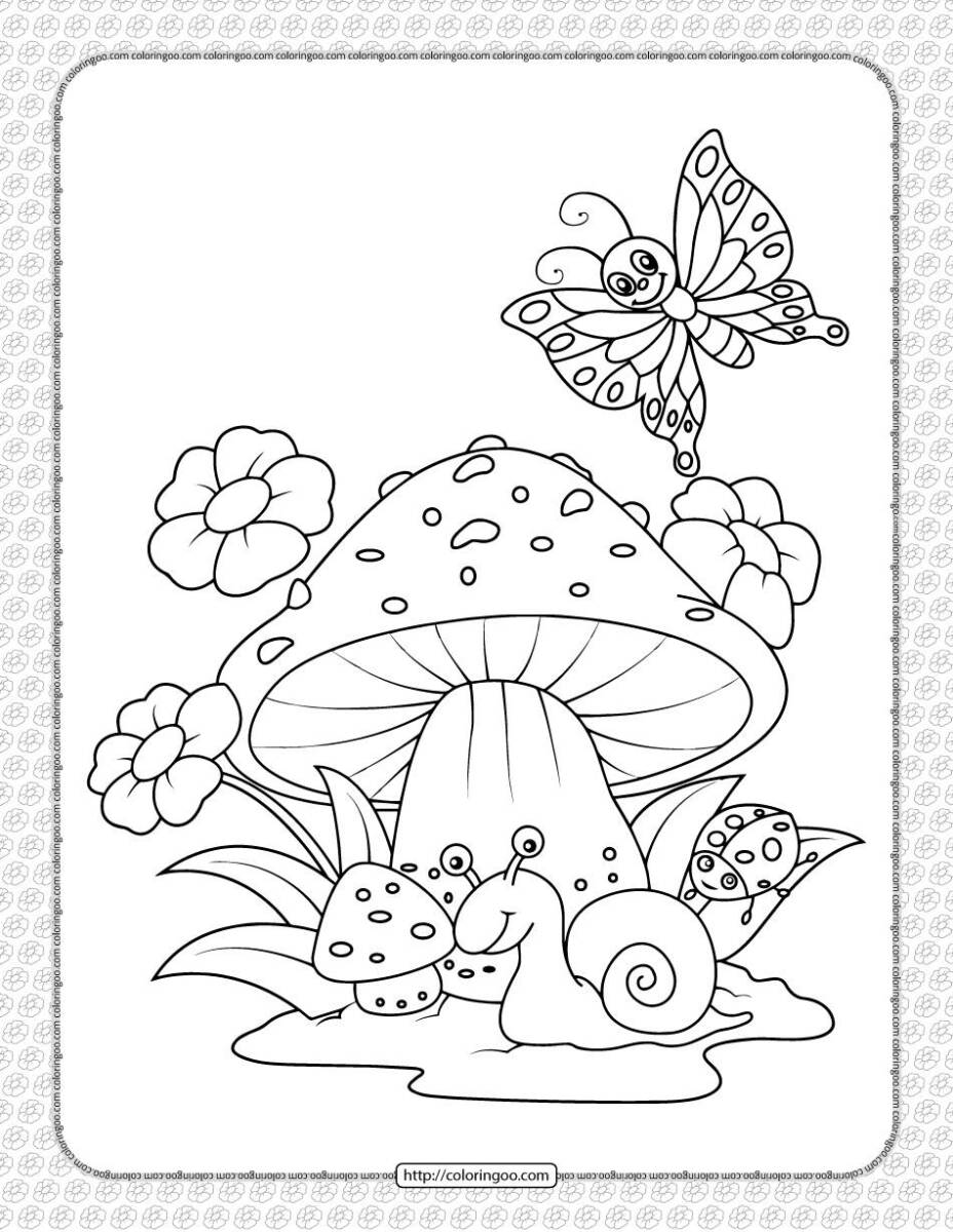 30 Mushroom and Butterfly Printable Coloring Pages 3